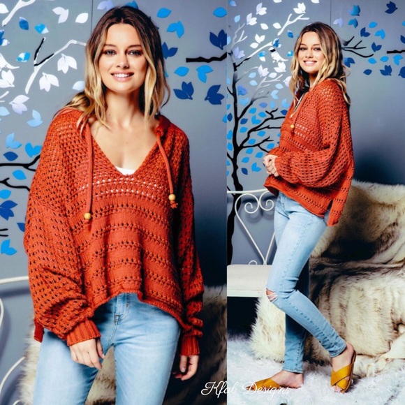 ❤️LAST 2! Rust Balloon Sleeve Tie Front Sweater! - Picture 6 of 8